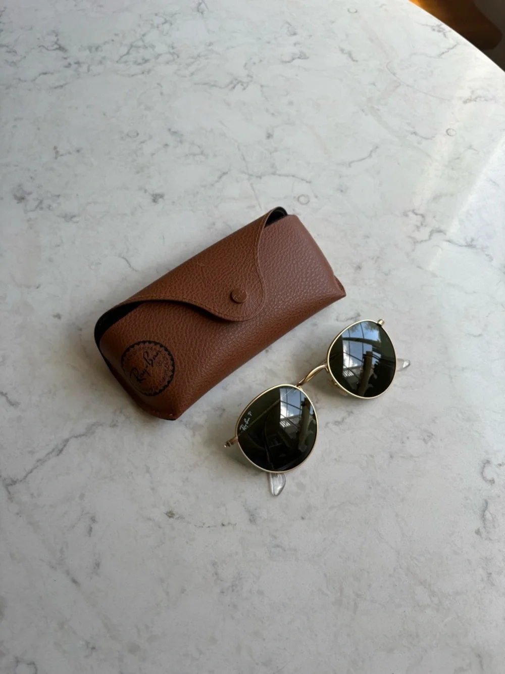 Ray-Ban Gold Frame Sunglasses with Green Lenses